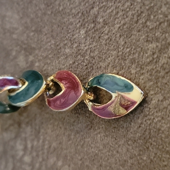 3/$30 VTG Estate Metal Enamel Link Dangle Post Earrings - Picture 4 of 6